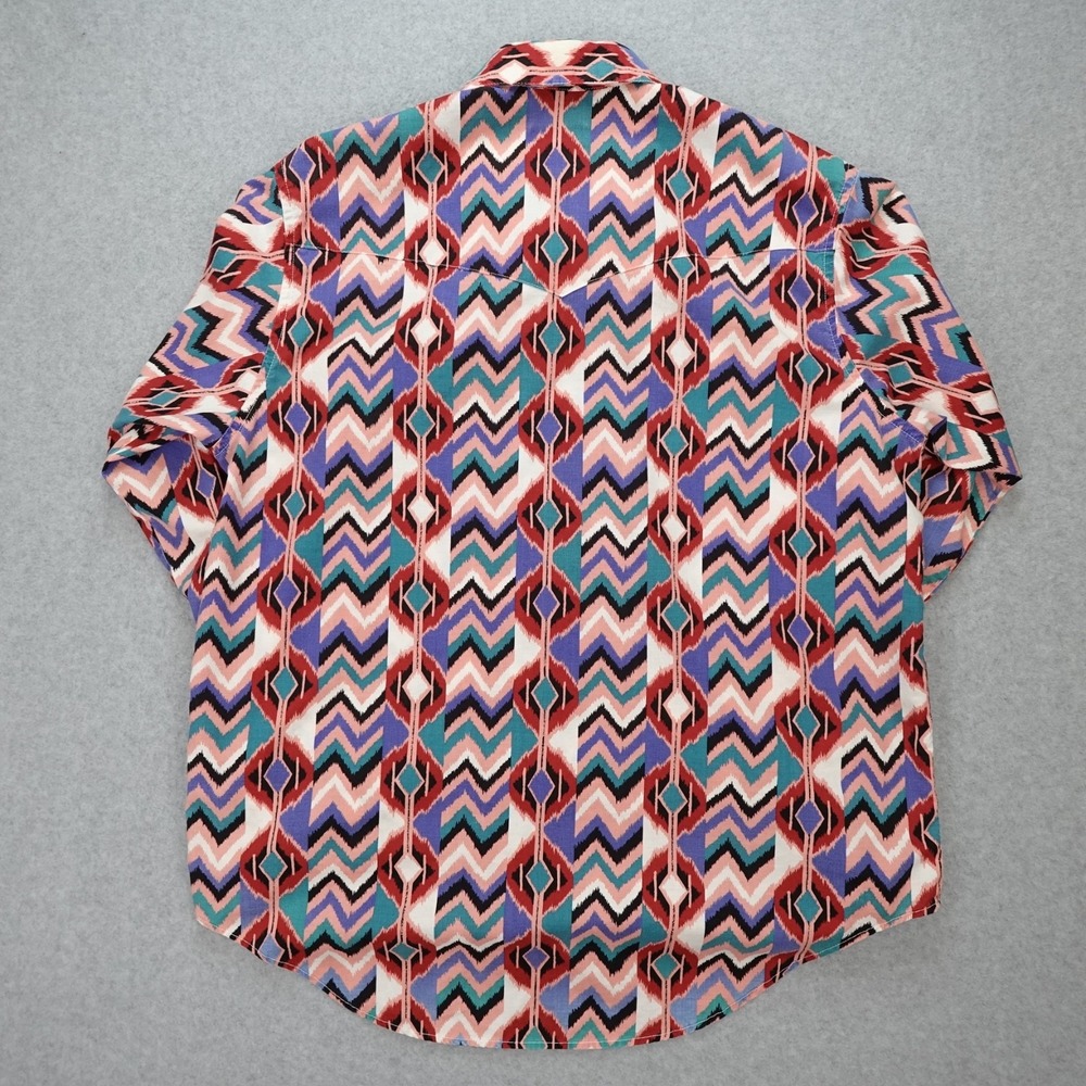 Vntg Frontier Series Western Shirt Mens XL Pink Turquoise Button Cowboy 80s 90s - Picture 2 of 11